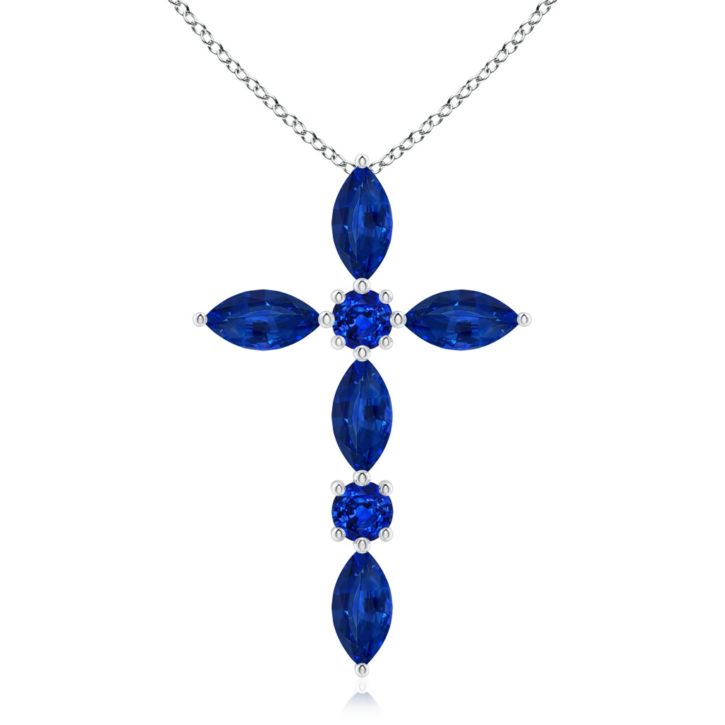 5x2.5mm AAAA Marquise and Round Blue Sapphire Cross Pendant in White Gold