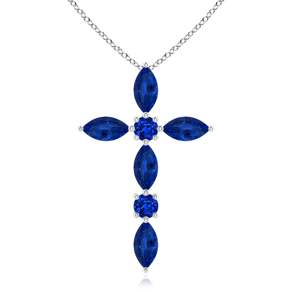 5x2.5mm AAAA Marquise and Round Blue Sapphire Cross Pendant in White Gold 