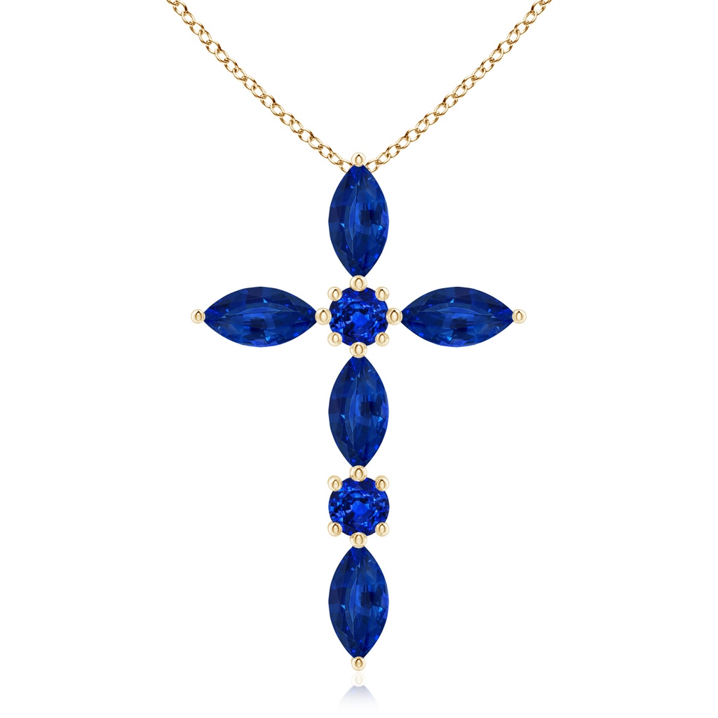 5x2.5mm AAAA Marquise and Round Blue Sapphire Cross Pendant in Yellow Gold