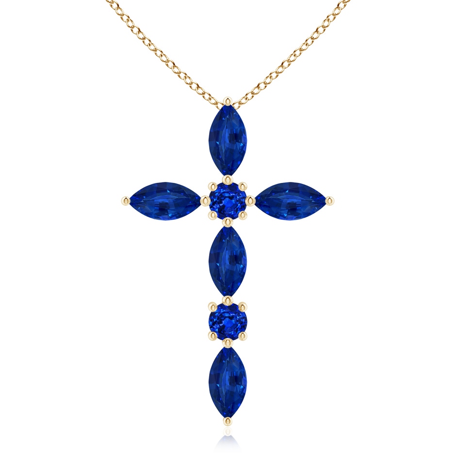 5x2.5mm AAAA Marquise and Round Blue Sapphire Cross Pendant in Yellow Gold 