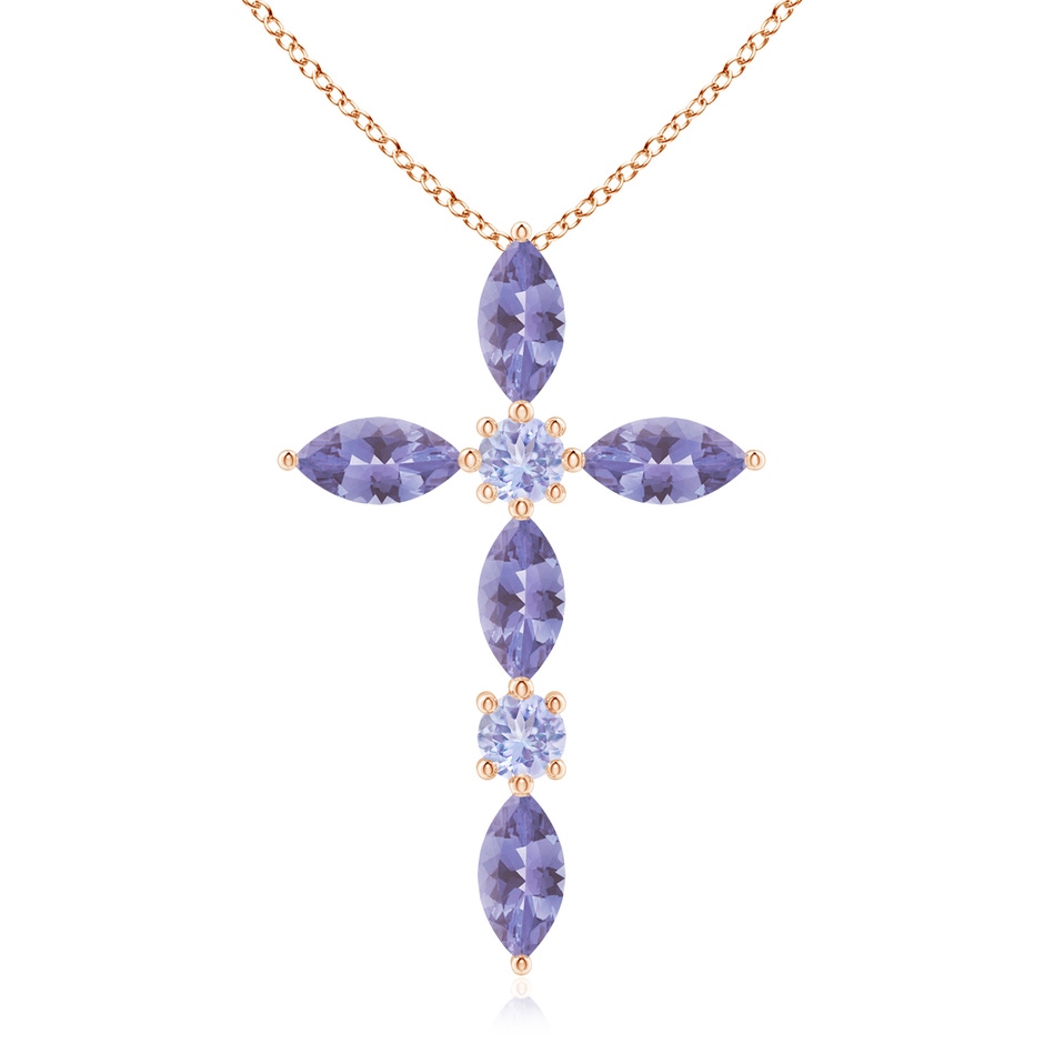 5x2.5mm A Marquise and Round Tanzanite Cross Pendant in Rose Gold 