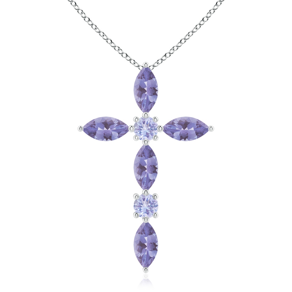 5x2.5mm A Marquise and Round Tanzanite Cross Pendant in White Gold 