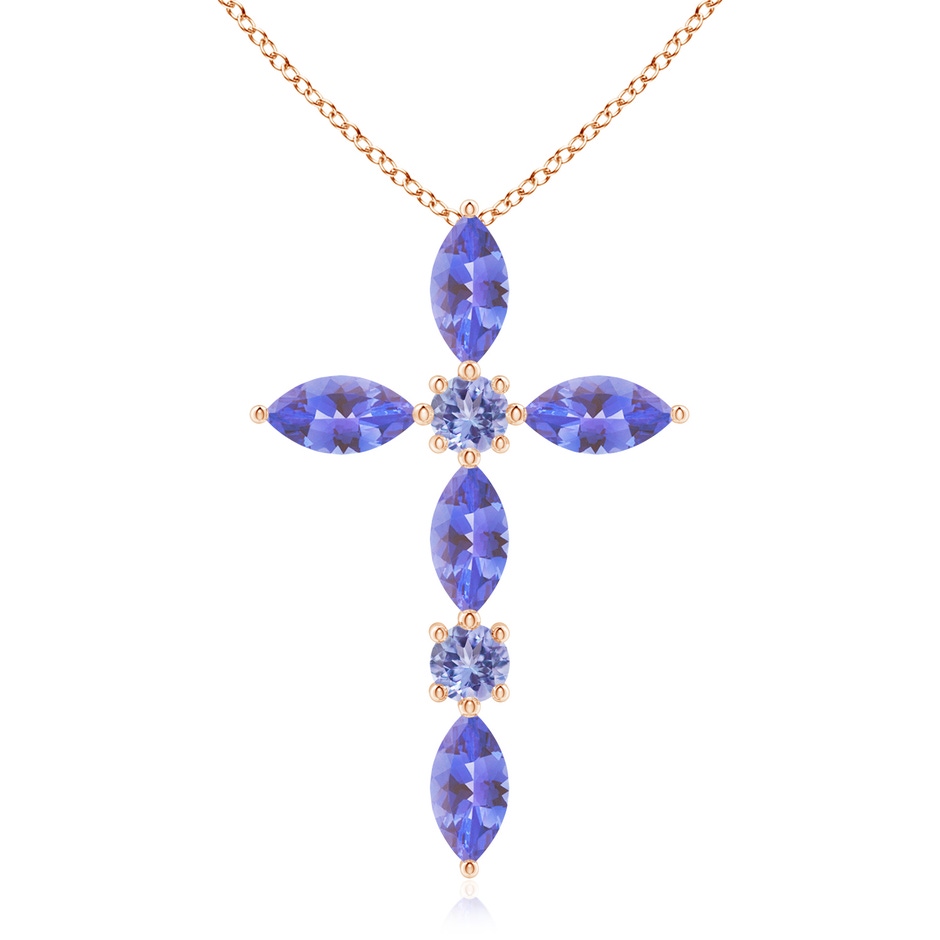 5x2.5mm AA Marquise and Round Tanzanite Cross Pendant in Rose Gold 