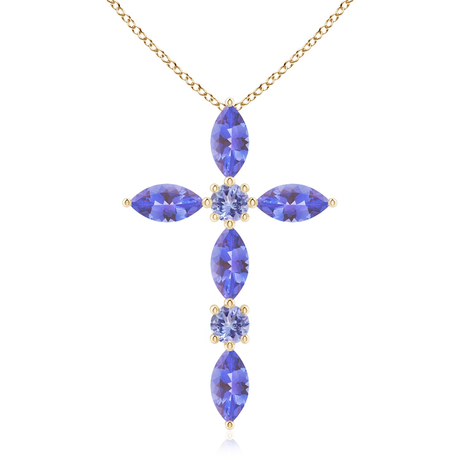 5x2.5mm AA Marquise and Round Tanzanite Cross Pendant in Yellow Gold 