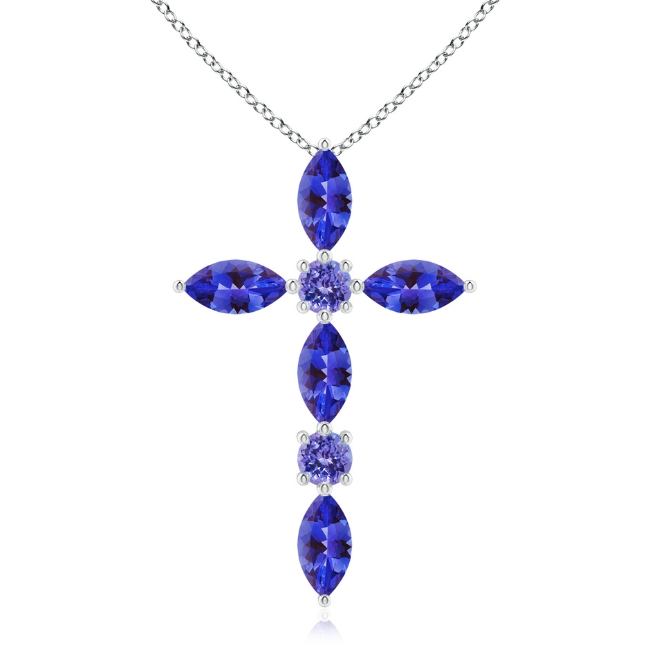 5x2.5mm AAA Marquise and Round Tanzanite Cross Pendant in White Gold 