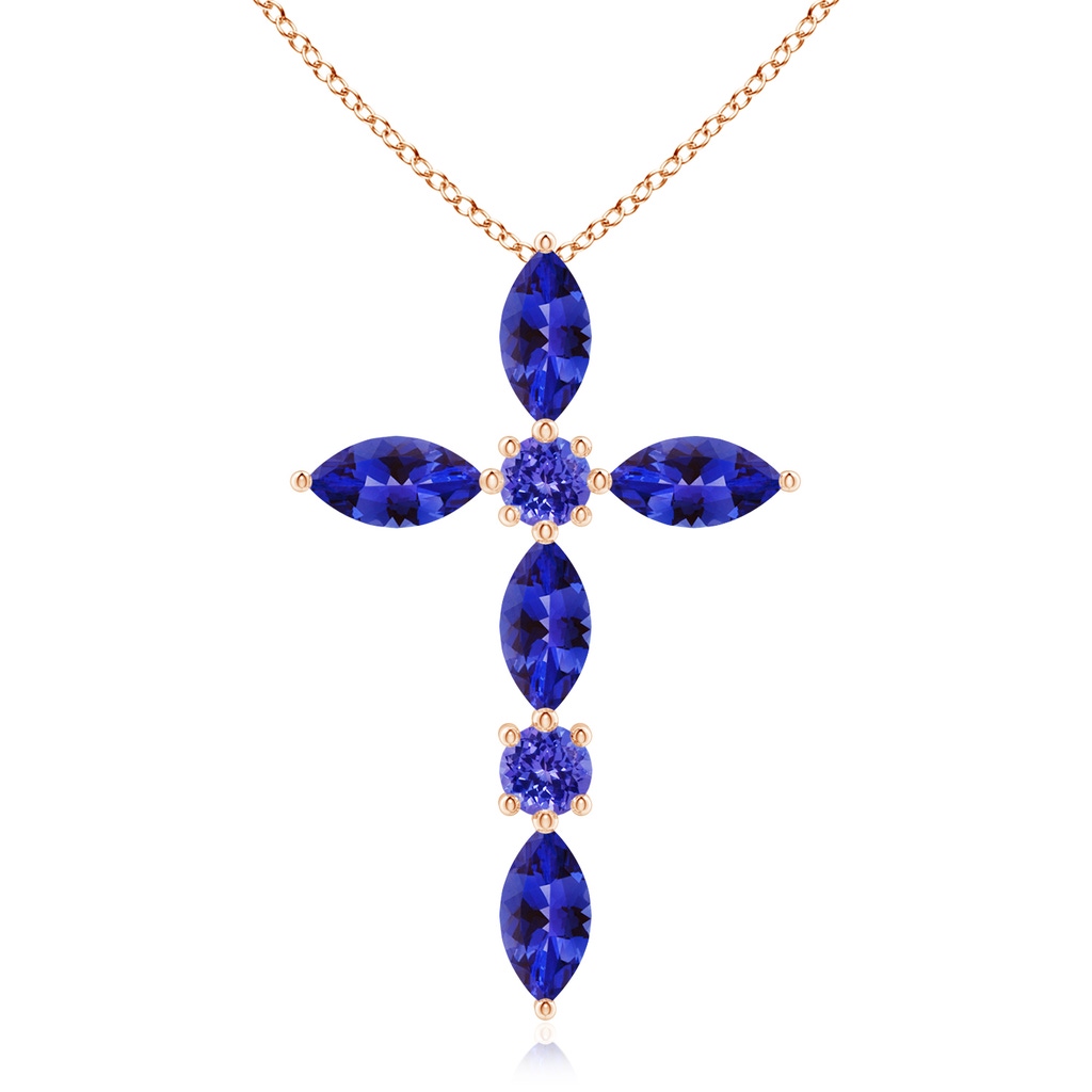 5x2.5mm AAAA Marquise and Round Tanzanite Cross Pendant in Rose Gold
