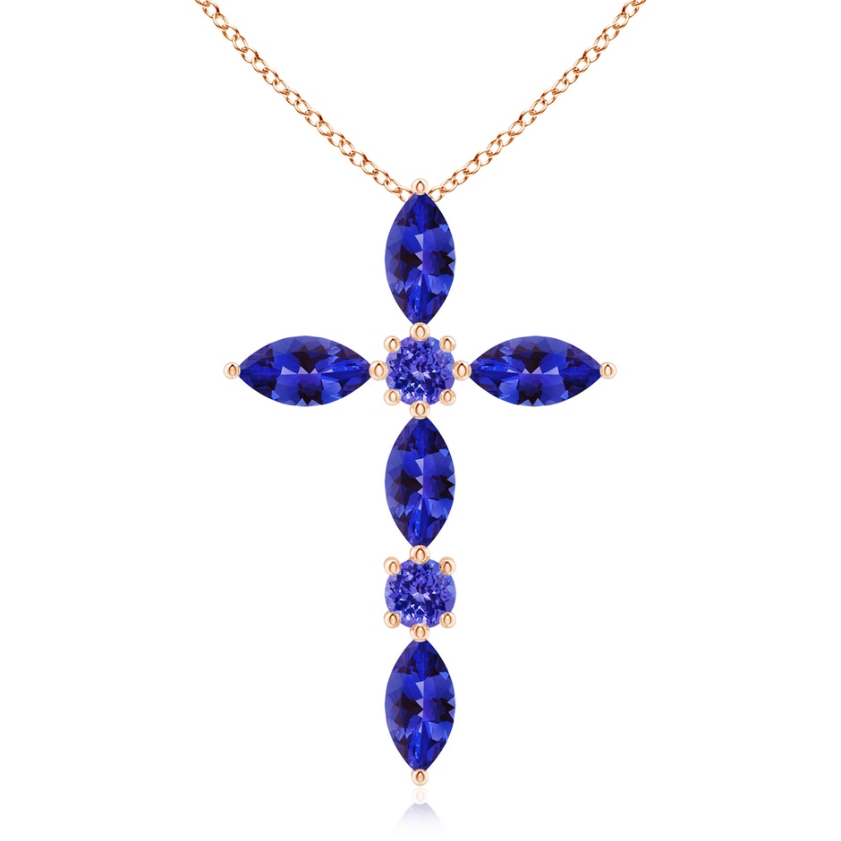 5x2.5mm AAAA Marquise and Round Tanzanite Cross Pendant in Rose Gold 
