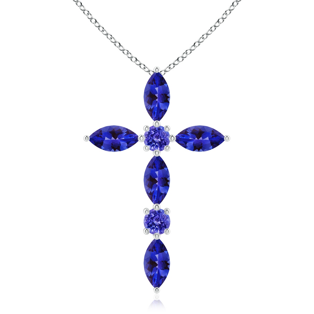 5x2.5mm AAAA Marquise and Round Tanzanite Cross Pendant in White Gold