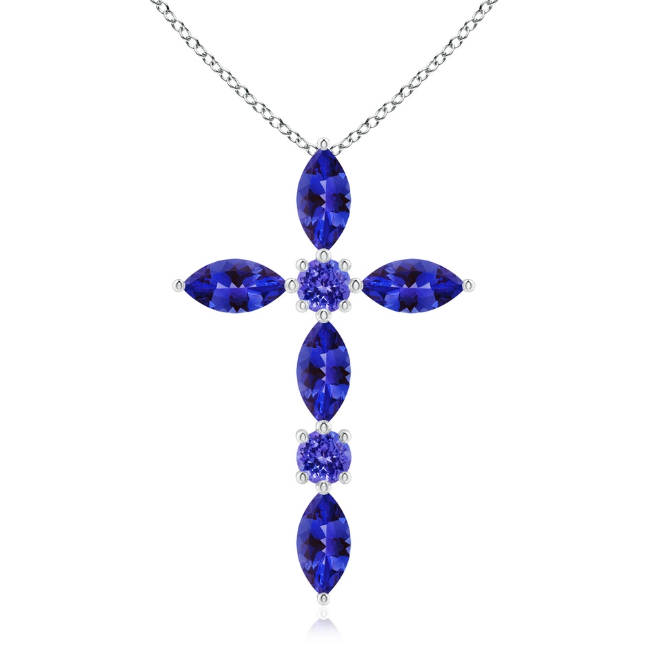 5x2.5mm AAAA Marquise and Round Tanzanite Cross Pendant in White Gold 