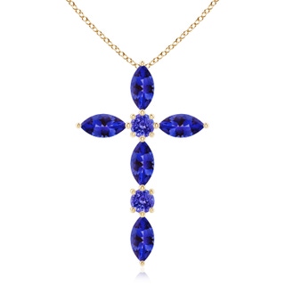 5x2.5mm AAAA Marquise and Round Tanzanite Cross Pendant in Yellow Gold