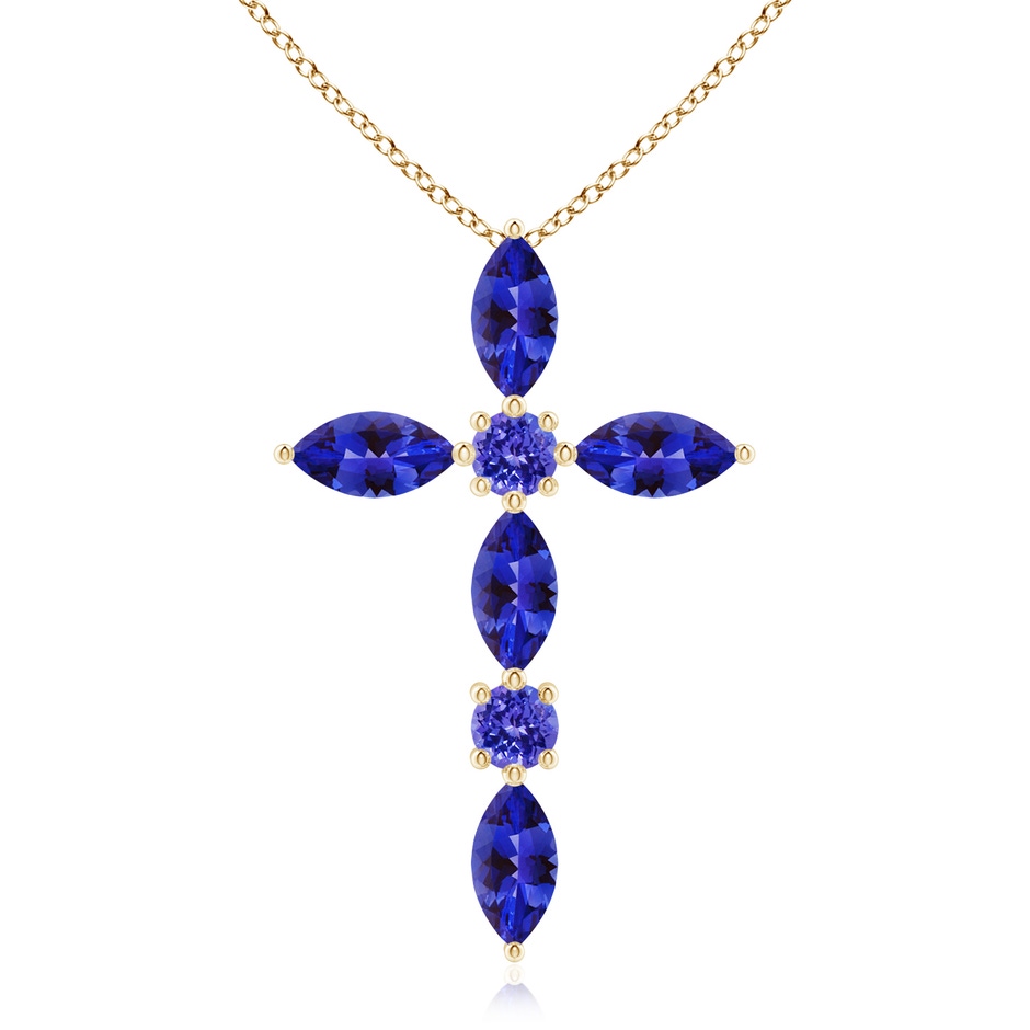 5x2.5mm AAAA Marquise and Round Tanzanite Cross Pendant in Yellow Gold 