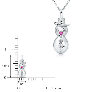 1.5mm AA Gypsy-Set Pink Sapphire and Diamond Snowman Pendant in White Gold Product Image
