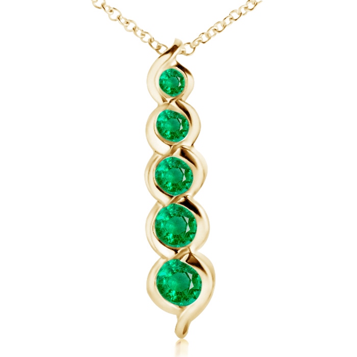 3.6mm AAA Five Stone Round Emerald Journey Pendant in Yellow Gold 
