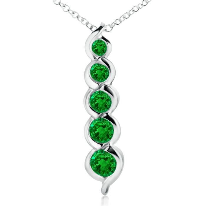 3.6mm AAAA Five Stone Round Emerald Journey Pendant in White Gold