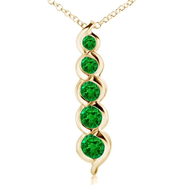 3.6mm AAAA Five Stone Round Emerald Journey Pendant in Yellow Gold