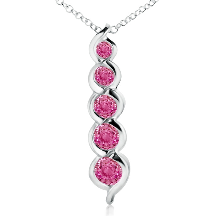 3.6mm AAA Five Stone Round Pink Sapphire Journey Pendant in White Gold