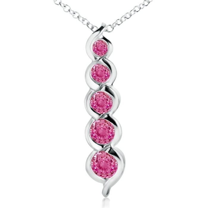 3.6mm AAA Five Stone Round Pink Sapphire Journey Pendant in White Gold 