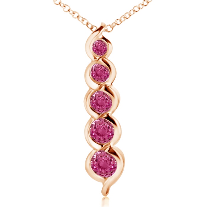 3.6mm AAAA Five Stone Round Pink Sapphire Journey Pendant in Rose Gold