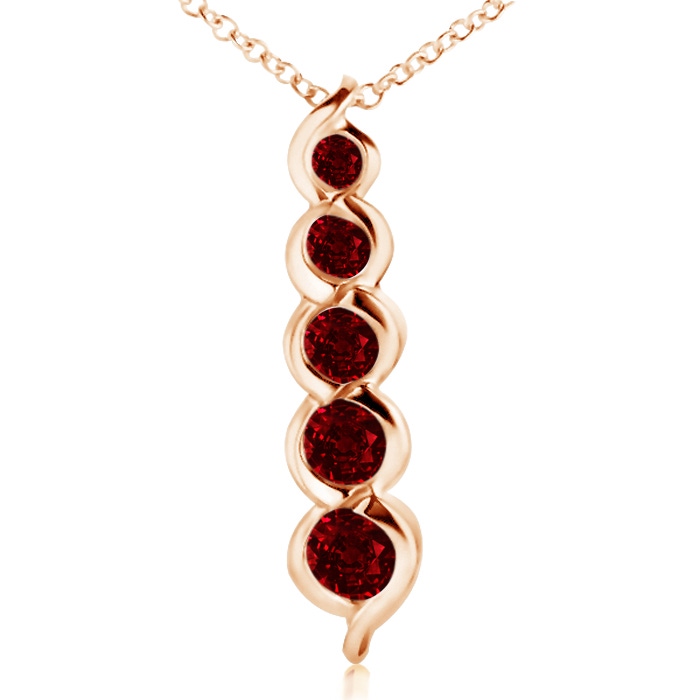3.6mm AAAA Five Stone Round Ruby Journey Pendant in Rose Gold