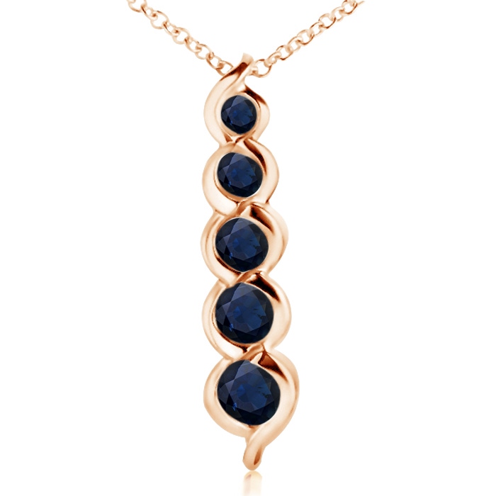 3.6mm A Five Stone Round Blue Sapphire Journey Pendant in Rose Gold 