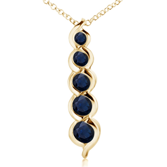 3.6mm A Five Stone Round Blue Sapphire Journey Pendant in Yellow Gold 