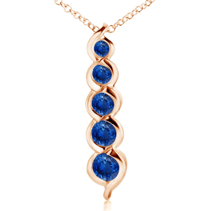 3.6mm AAA Five Stone Round Blue Sapphire Journey Pendant in Rose Gold 