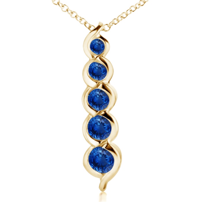 3.6mm AAA Five Stone Round Blue Sapphire Journey Pendant in Yellow Gold 