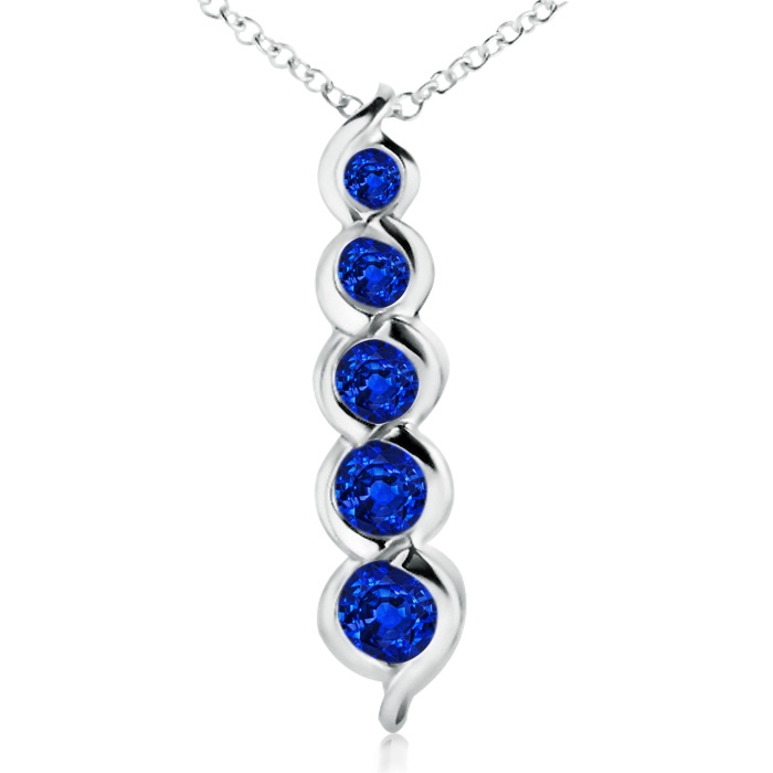 3.6mm AAAA Five Stone Round Blue Sapphire Journey Pendant in 9K White Gold 