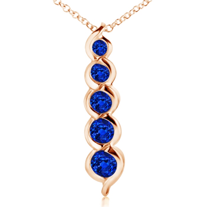 3.6mm AAAA Five Stone Round Blue Sapphire Journey Pendant in Rose Gold 