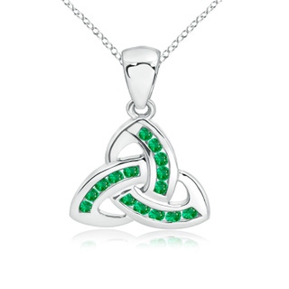 1.5mm AAA Dangling Channel-Set Emerald Celtic Knot Pendant in 9K White Gold