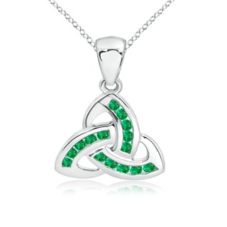1.5mm AAA Dangling Channel-Set Emerald Celtic Knot Pendant in White Gold