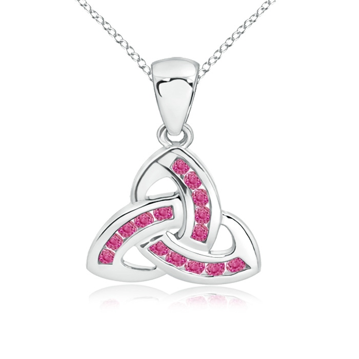 1.5mm AAA Dangling Channel-Set Pink Sapphire Celtic Knot Pendant in White Gold