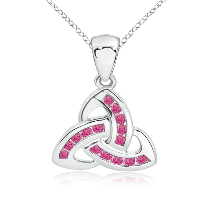 1.5mm AAA Dangling Channel-Set Pink Sapphire Celtic Knot Pendant in White Gold 