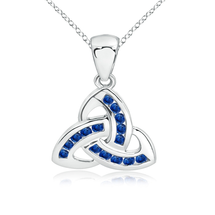 1.5mm AAA Dangling Channel-Set Blue Sapphire Celtic Knot Pendant in White Gold