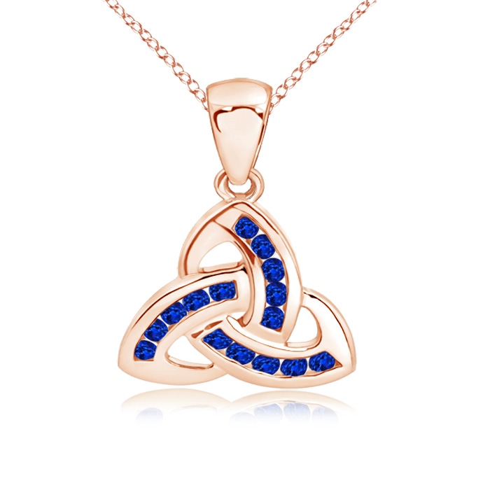 1.5mm AAAA Dangling Channel-Set Blue Sapphire Celtic Knot Pendant in Rose Gold 