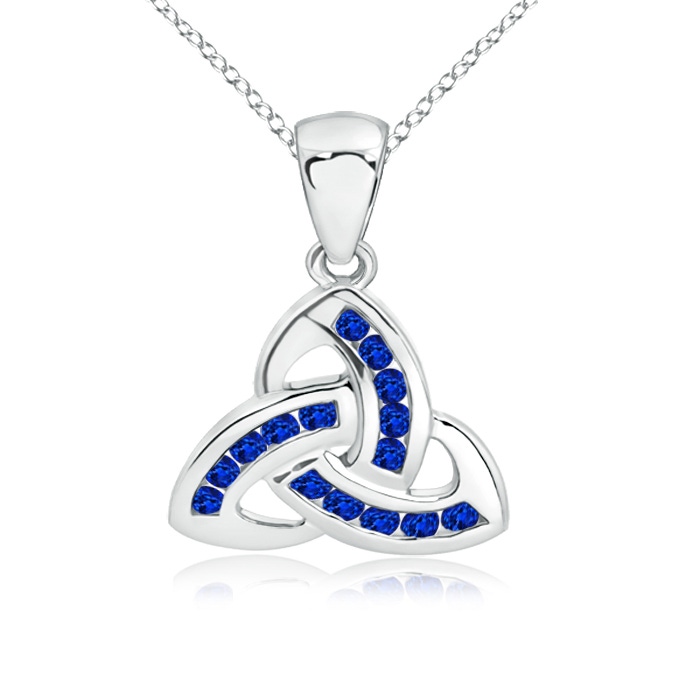 1.5mm AAAA Dangling Channel-Set Blue Sapphire Celtic Knot Pendant in White Gold 