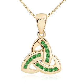 1.5mm AAA Dangling Channel-Set Tsavorite Celtic Knot Pendant in Yellow Gold