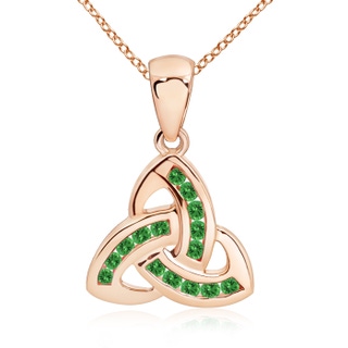 1.5mm AAAA Dangling Channel-Set Tsavorite Celtic Knot Pendant in Rose Gold