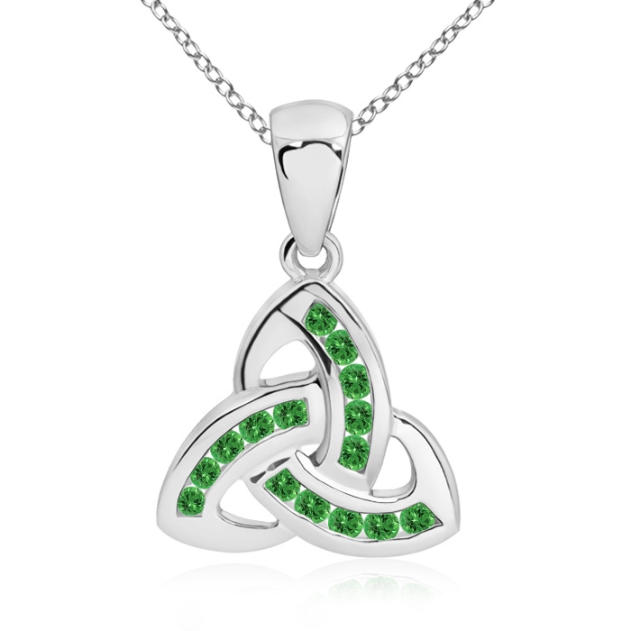 1.5mm AAAA Dangling Channel-Set Tsavorite Celtic Knot Pendant in White Gold