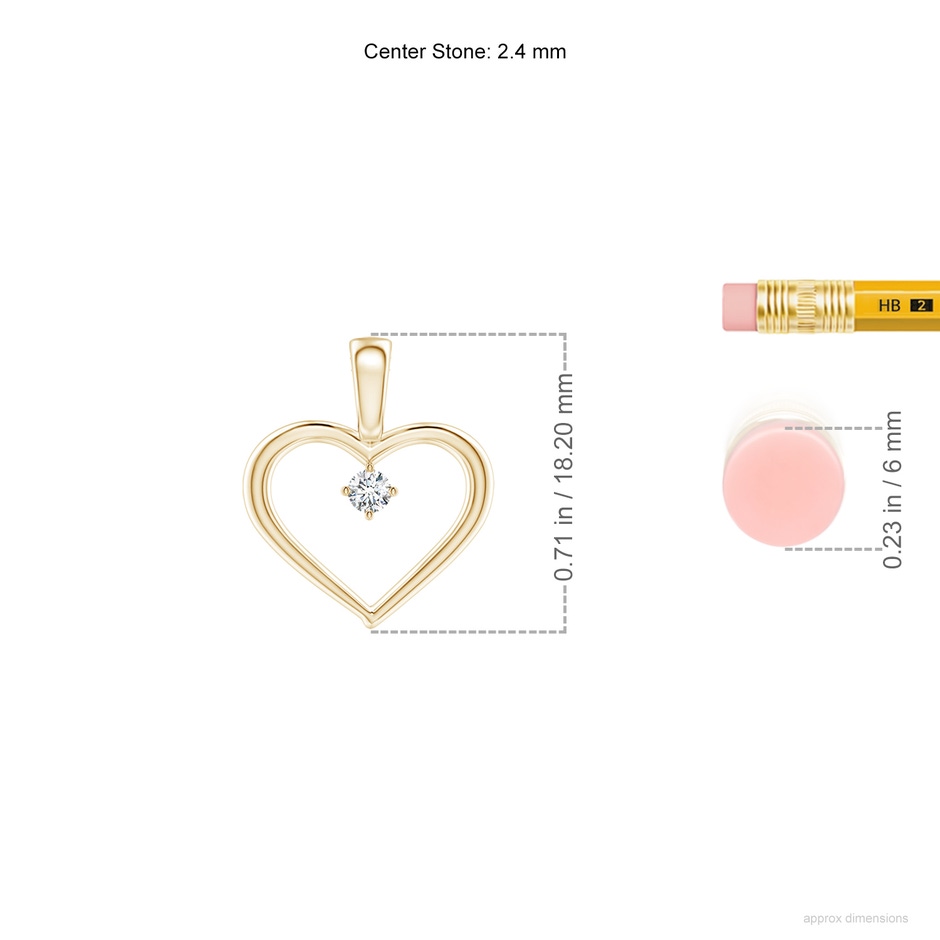 2.4mm GVS2 Solitaire Diamond Heart Pendant in 18K Yellow Gold ruler