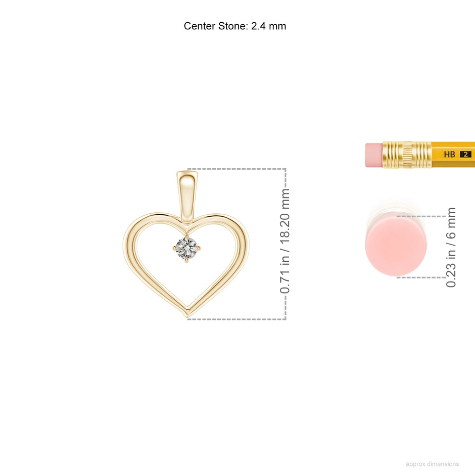 2.4mm KI3 Solitaire Diamond Heart Pendant in Yellow Gold ruler