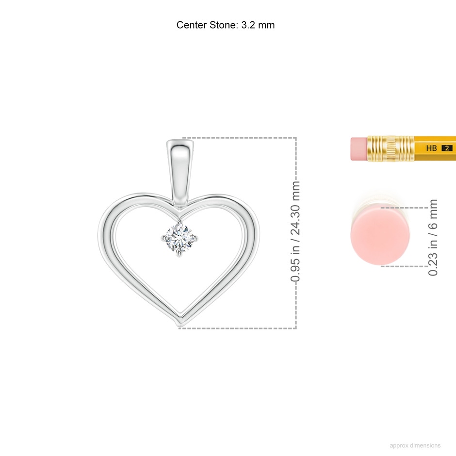 3.2mm GVS2 Solitaire Diamond Heart Pendant in P950 Platinum ruler