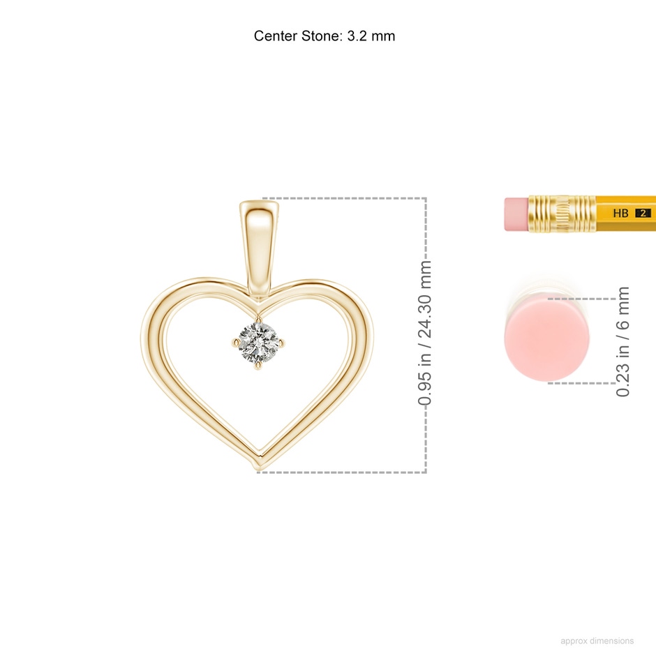 3.2mm KI3 Solitaire Diamond Heart Pendant in Yellow Gold ruler