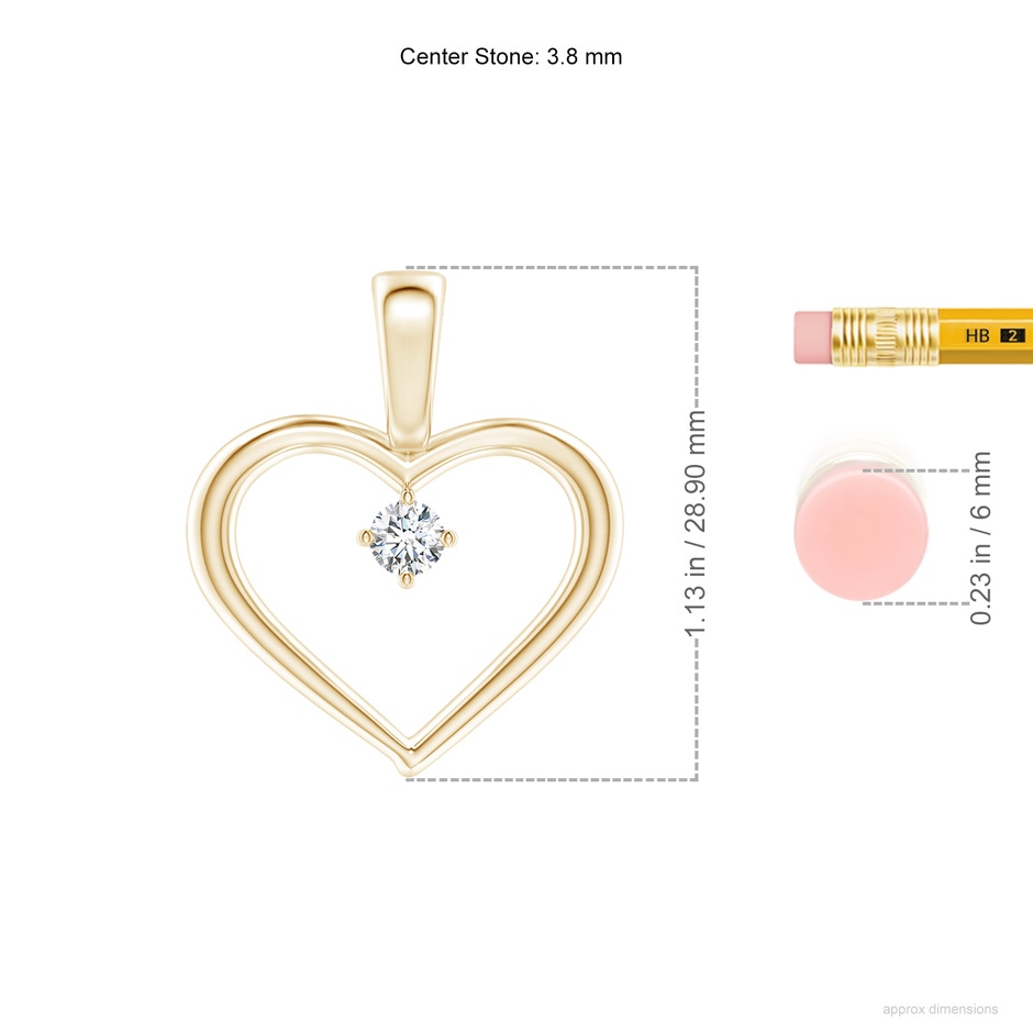 3.8mm GVS2 Solitaire Diamond Heart Pendant in Yellow Gold ruler