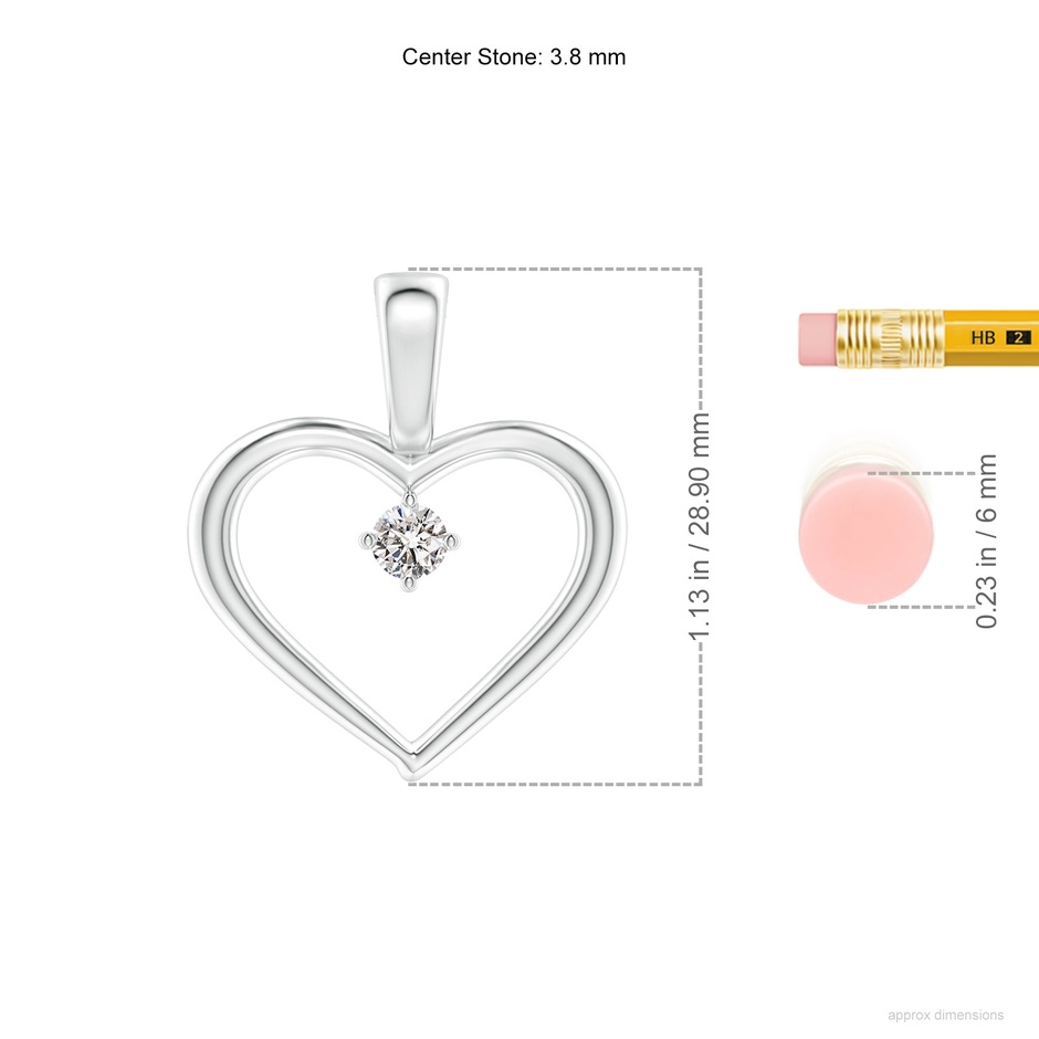 3.8mm IJI1I2 Solitaire Diamond Heart Pendant in P950 Platinum ruler