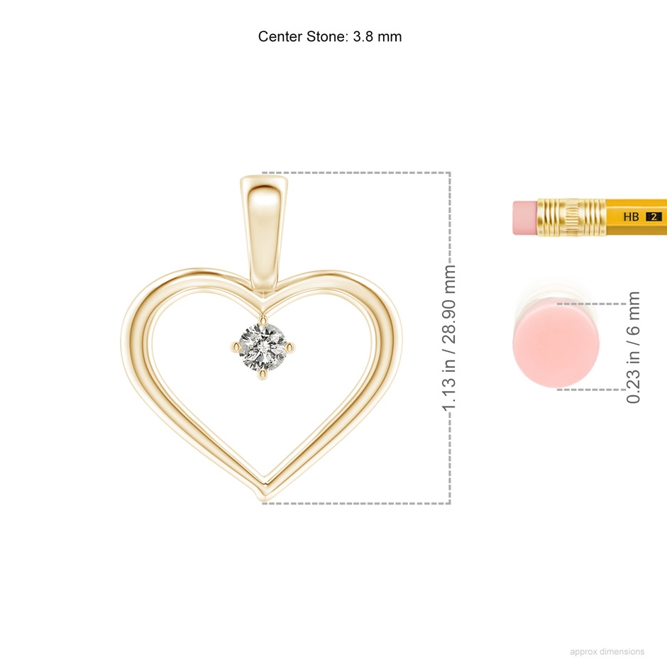 3.8mm KI3 Solitaire Diamond Heart Pendant in Yellow Gold ruler