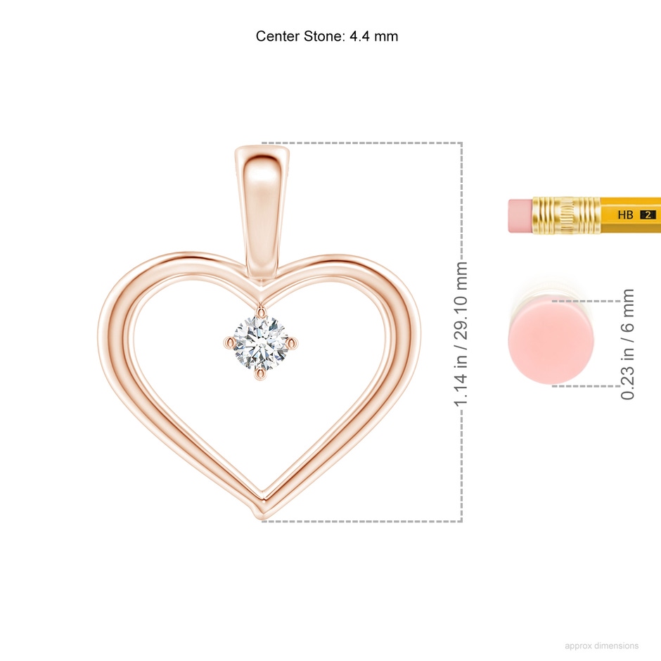 4.4mm GVS2 Solitaire Diamond Heart Pendant in 18K Rose Gold ruler