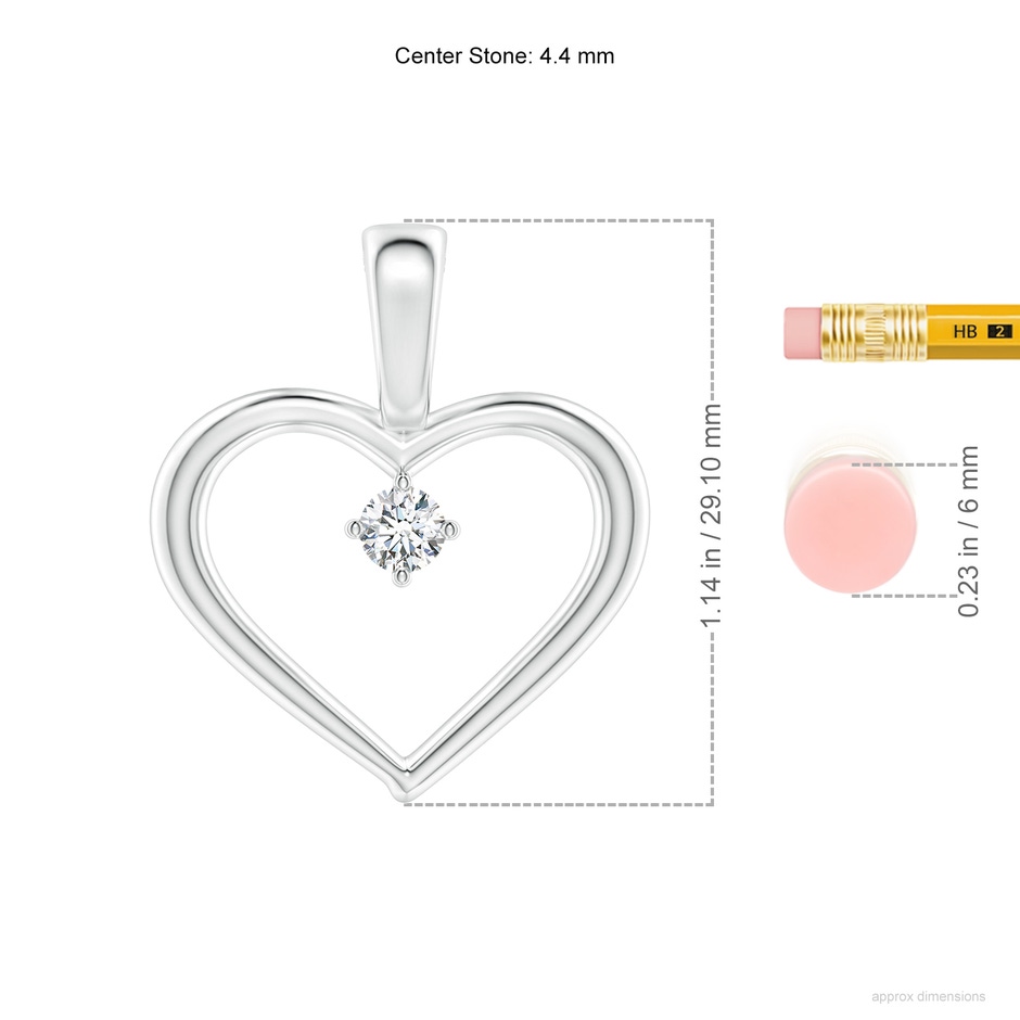4.4mm GVS2 Solitaire Diamond Heart Pendant in White Gold ruler