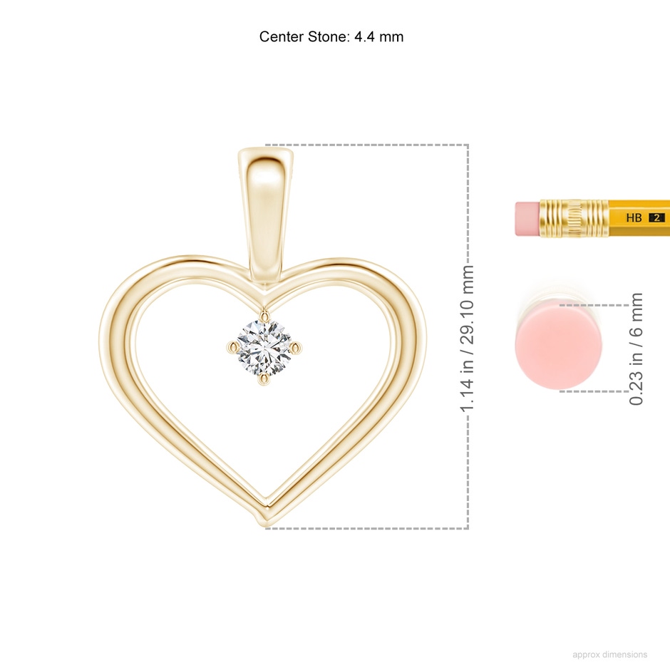 4.4mm HSI2 Solitaire Diamond Heart Pendant in Yellow Gold ruler