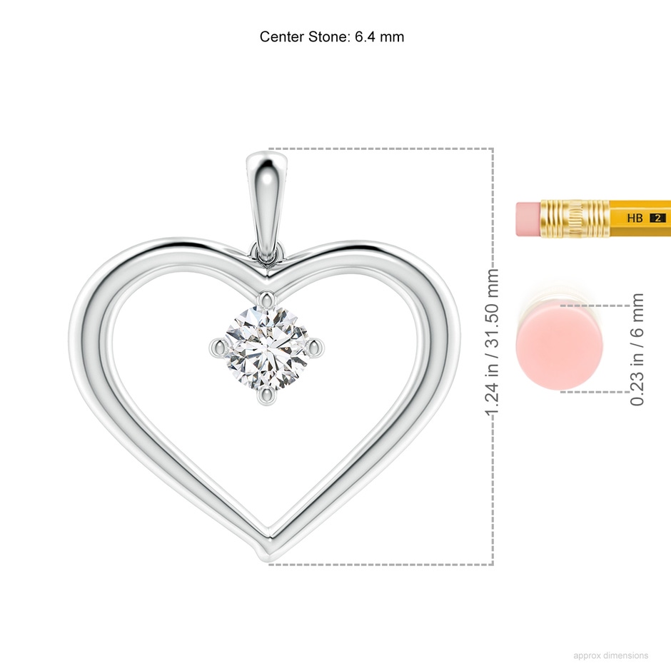 6.4mm HSI2 Solitaire Diamond Heart Pendant in P950 Platinum ruler